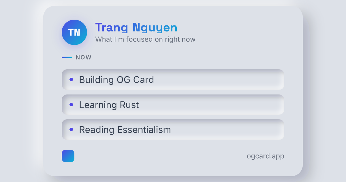 Now / Status template preview